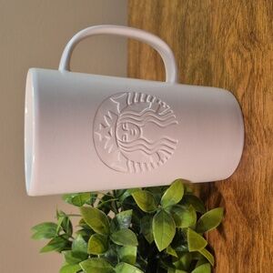 STARBUCKS 2014 Embossed Mermaid Siren Matte White Tall Tapered Ceramic Mug